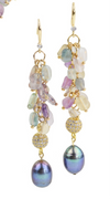 Madison light purple gemstone cluster earrings with pearl drops