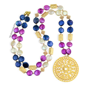 Genieva multicolor coin pearls necklace with gold pendant