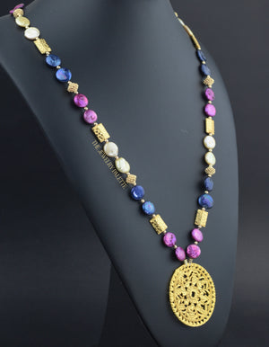 Genieva multicolor coin pearls necklace with gold pendant