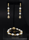 Noelle white freshwater pearl bracelet with square gold accents