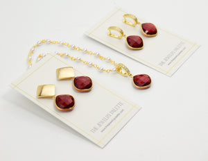 Penelope red gemstone earrings and necklace