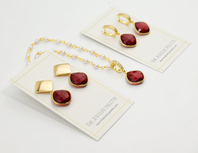 Penelope red gemstone earrings and necklace - The Jewelry Palette