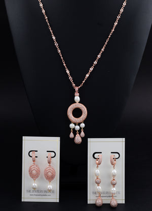 Juliette shimmering rose gold earrings with white pearl drops