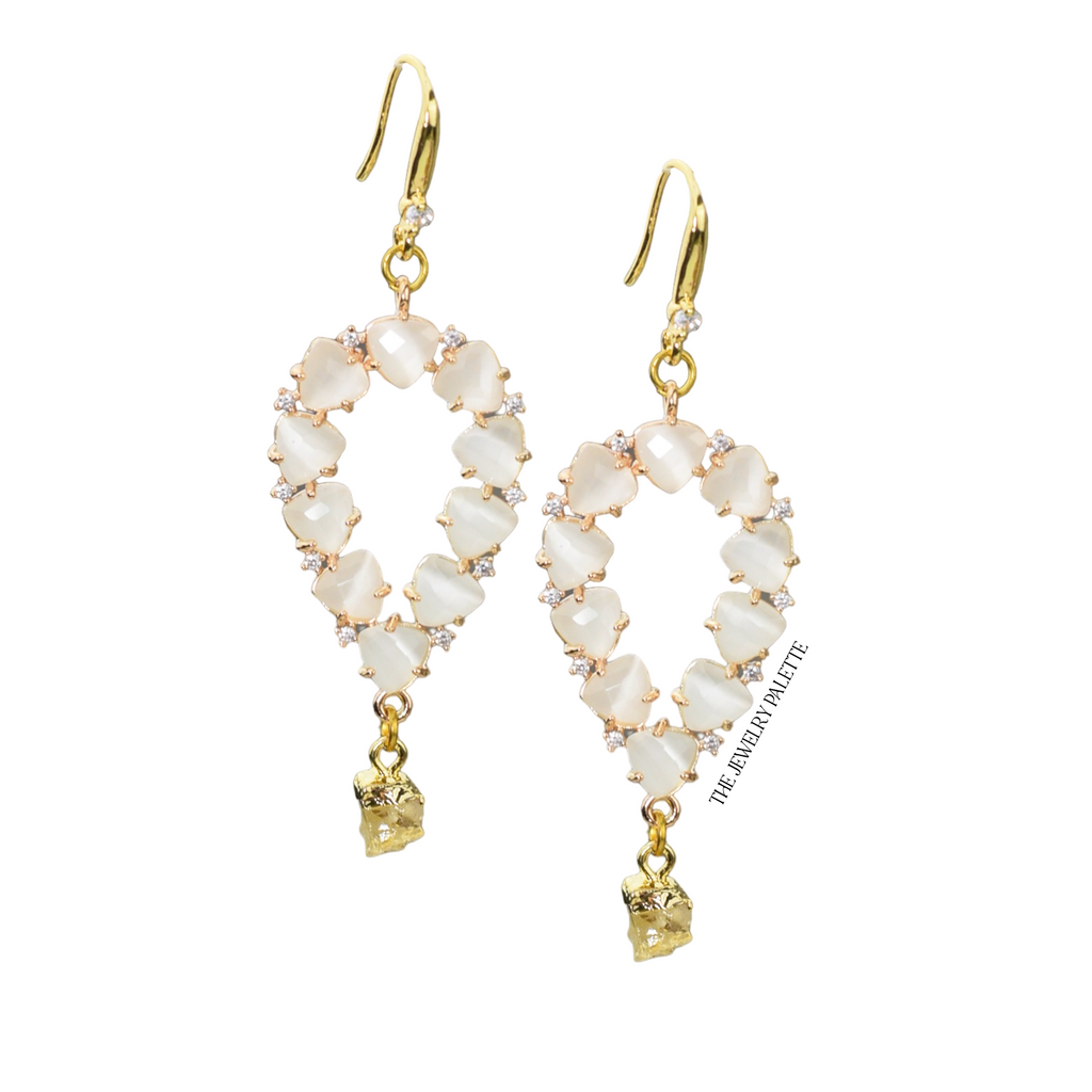 Yara white stones with gold edged citrine drop earrings