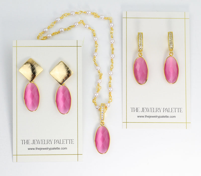 Penelope pink gemstone earrings and necklace