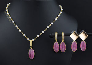 Penelope pink gemstone earrings and necklace