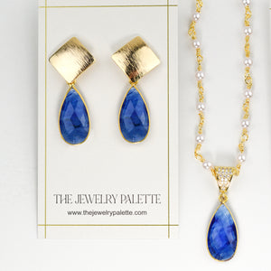 Penelope blue gemstone earrings and necklace