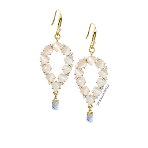 Yara white stones with gold edged moonstone drop earrings - The Jewelry Palette