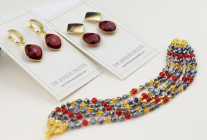 Penelope red gemstone earrings and necklace