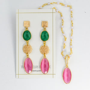 Penelope pink gemstone earrings and necklace