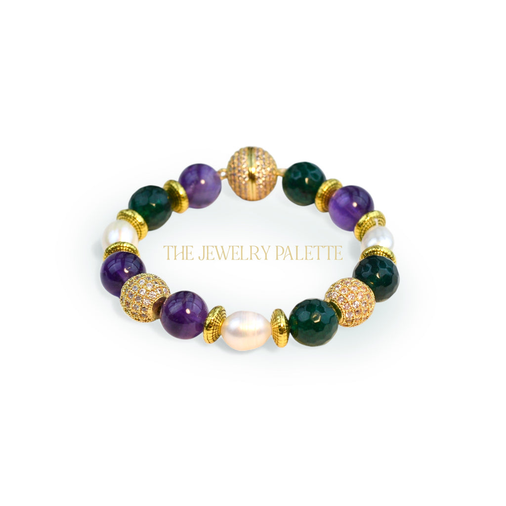 Sophia emerald, amethyst and freshwater pearl bracelet with clasp