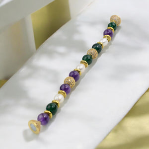 Sophia emerald, amethyst and freshwater pearl bracelet with clasp