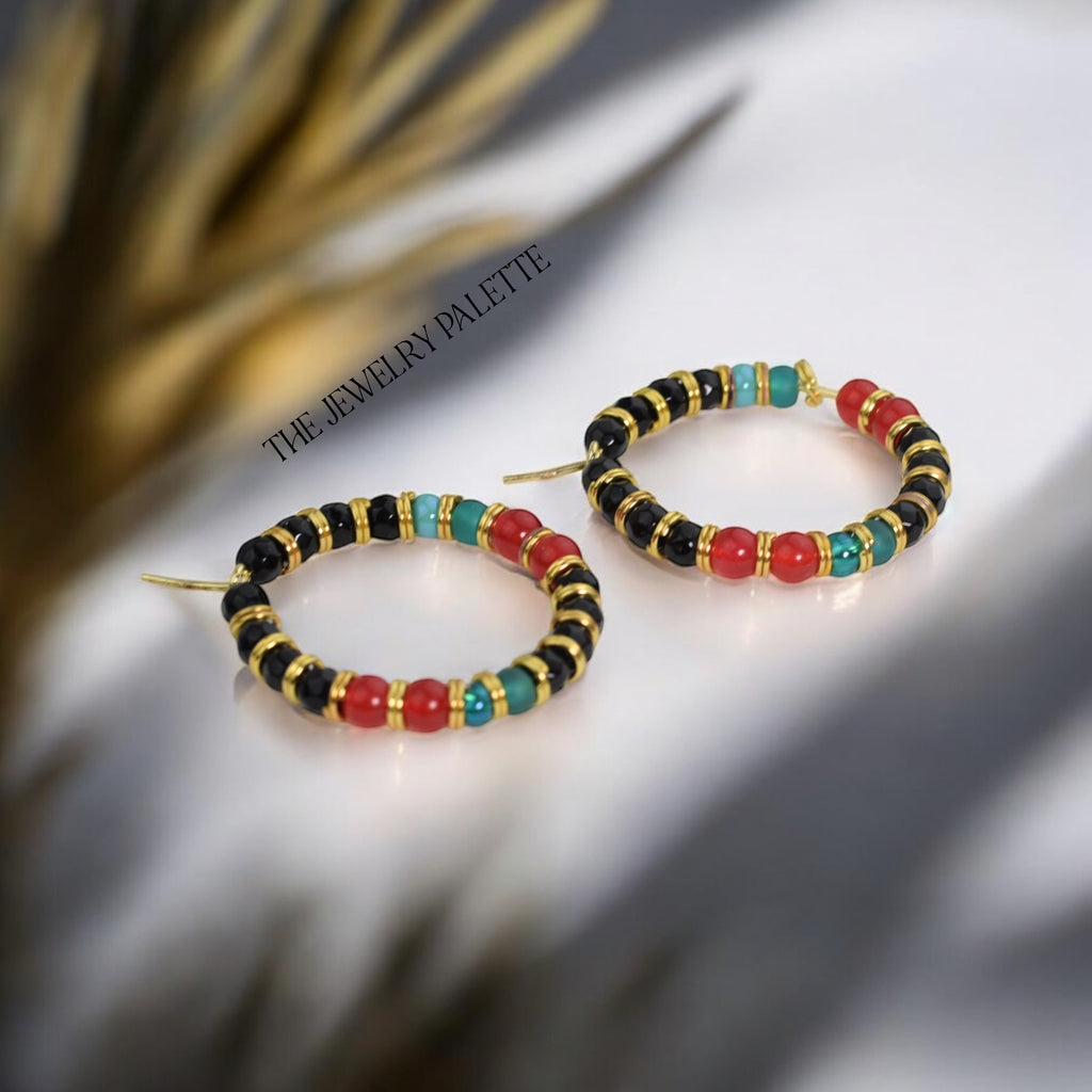 Tina  black, red and teal hoop earrings