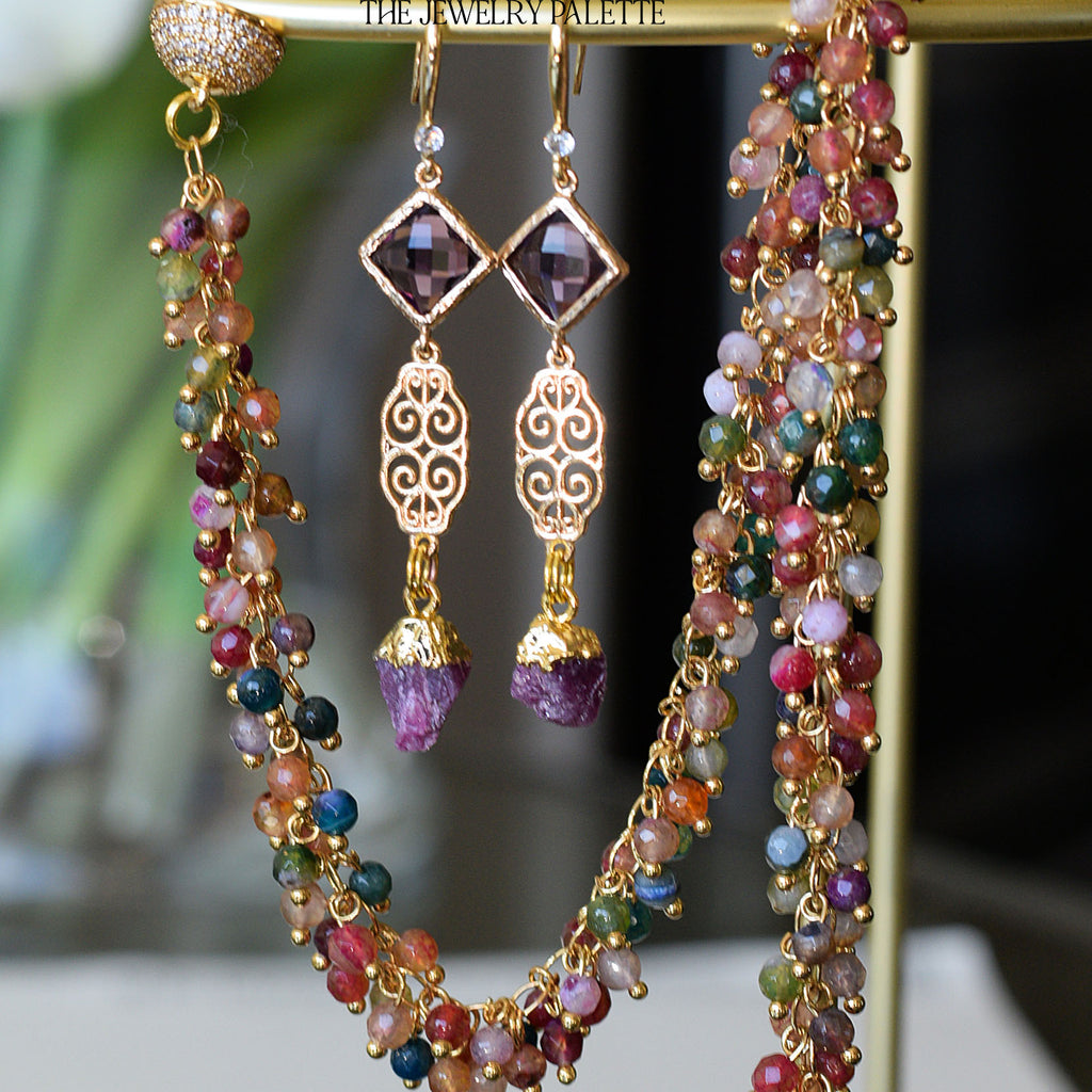 Asna multi gemstone cluster necklace