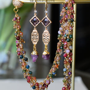 Farah citrine, filigree and red crystal earrings - The Jewelry Palette