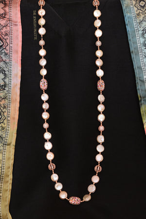 Serena pink coin pearl necklace with rose gold multicolored gemstones - The Jewelry Palette