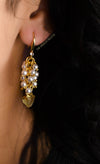 Asna white pearl cluster with gold edged citrine drop earrings - The Jewelry Palette