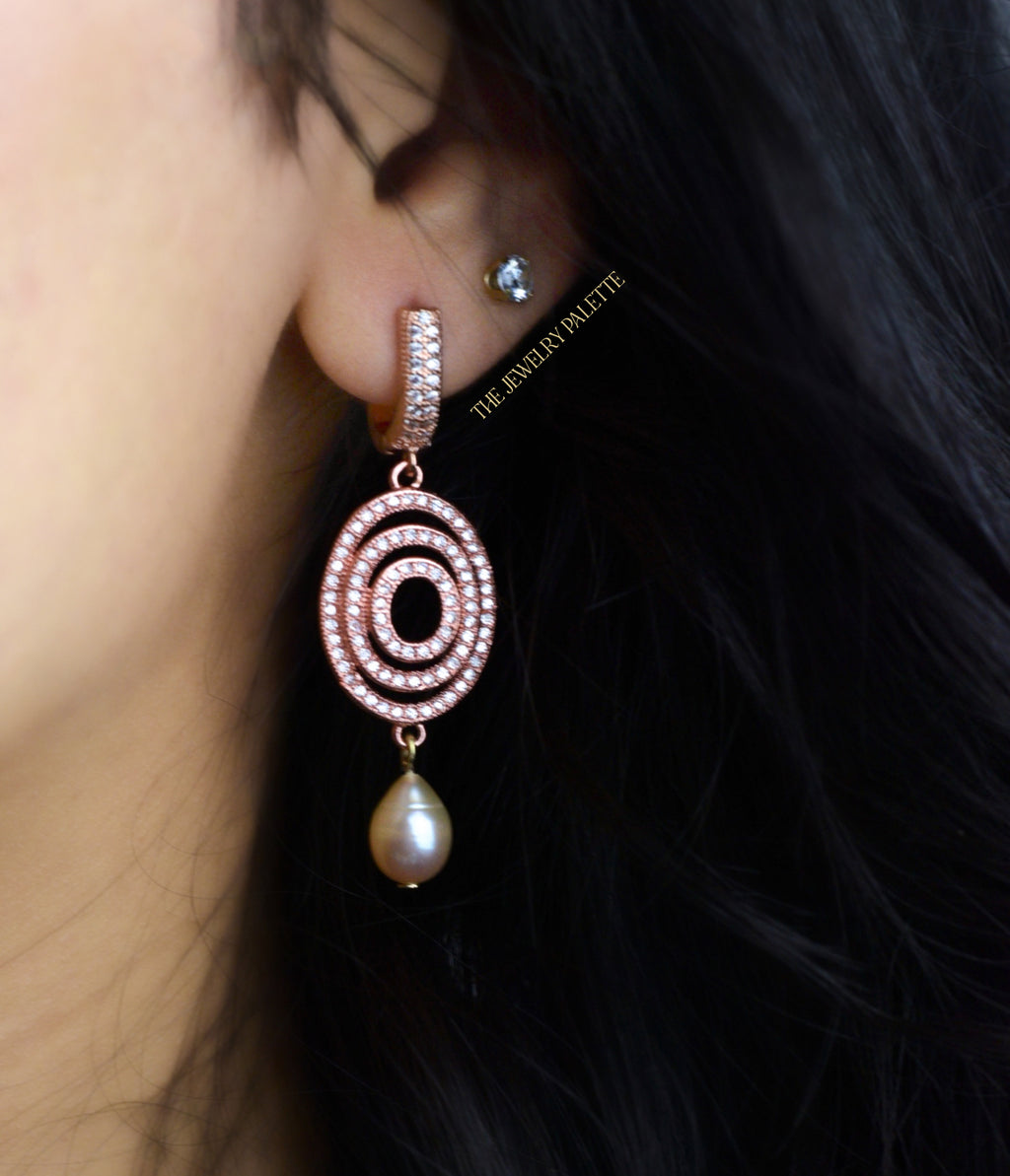 Juliette shimmering rose gold earrings with pink pearl drops