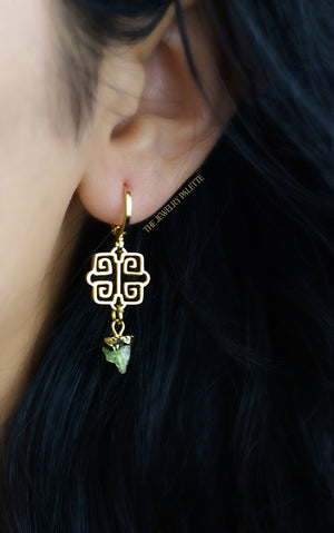 Amal gold filigree with gold edged gemstone drop earrings