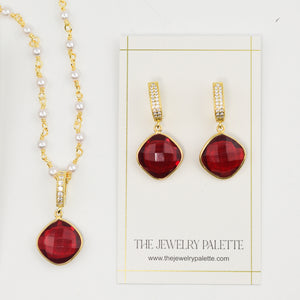 Penelope red gemstone earrings and necklace