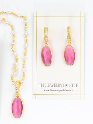 Penelope pink gemstone earrings and necklace