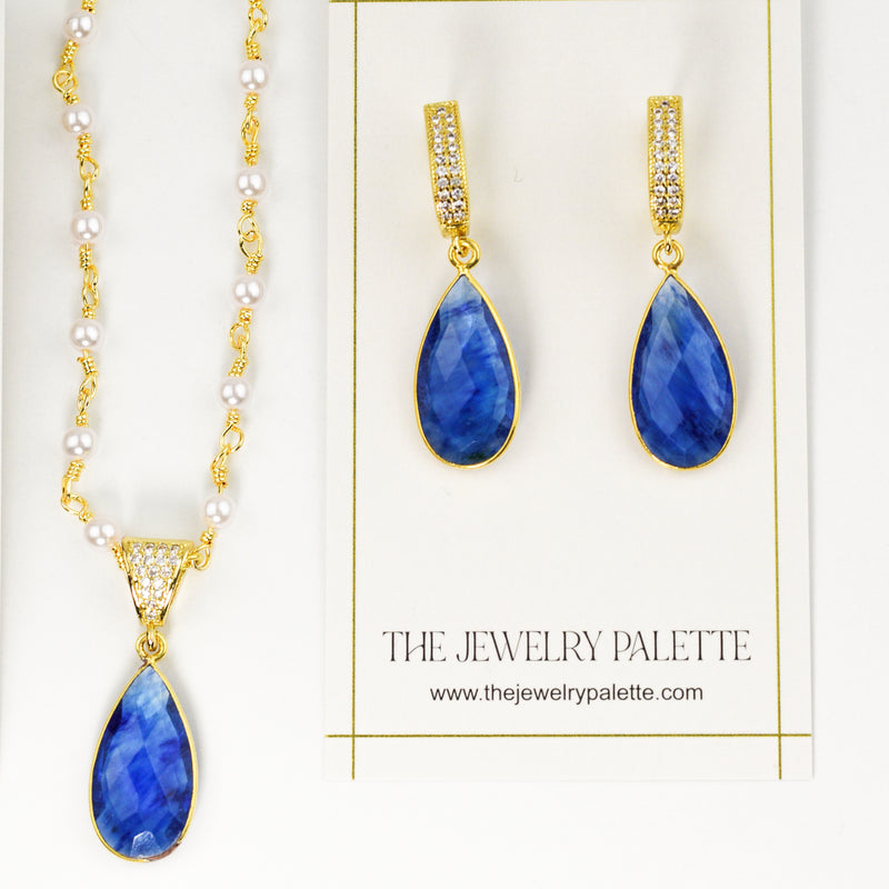 Penelope blue gemstone earrings and necklace