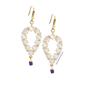 Yara white stones with gold edged garnet drop earrings - The Jewelry Palette