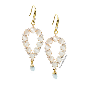 Yara white stones with gold edged moonstone drop earrings