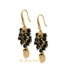 Asna black cluster with gold edged citrine pendant - The Jewelry Palette
