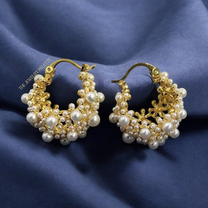 Ela white pearl hoop earrings