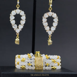 Yara white stones with gold edged citrine drop earrings