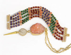 Harper chain necklaces with multicolor druzy pendants