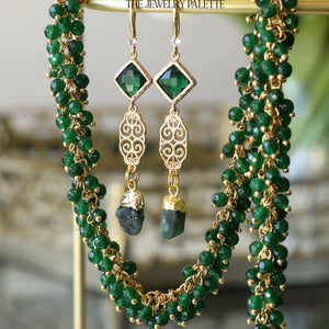 Farah tourmaline, filigree and bright pink crystal earrings - The Jewelry Palette