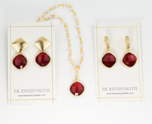 Penelope red gemstone earrings and necklace