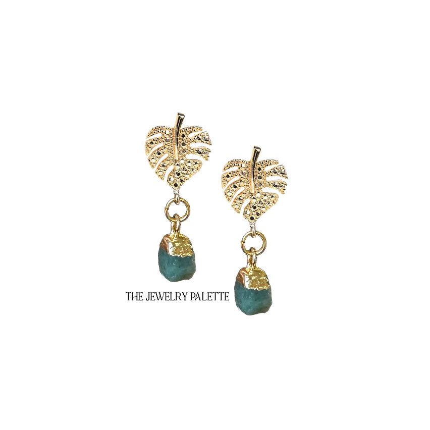 Dania gold leaf with gold edged emerald drop earrings