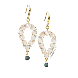 Yara white stones with gold edged tourmaline drop earrings