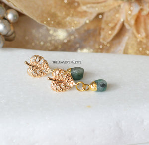 Dania gold leaf with gold edged garnet drop earrings