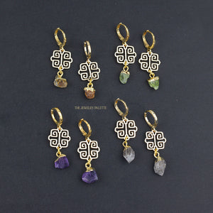 Amal gold filigree with gold edged gemstone drop earrings