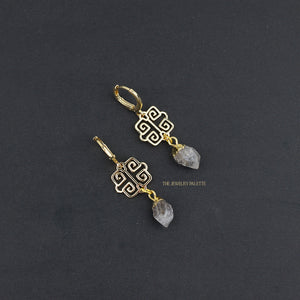 Amal gold filigree with gold edged gemstone drop earrings