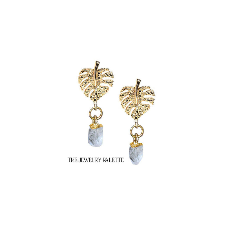 Dania gold leaf with gold edged ruby drop earrings - The Jewelry Palette