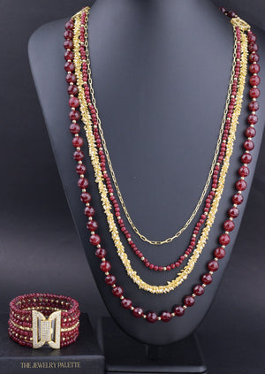 Roxanne luxe maroon gemstones and gold multitier bracelet