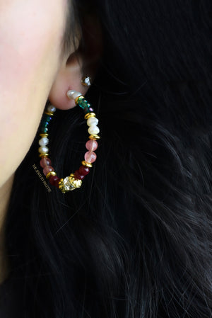 Jasmine teal, pink and white hoop earrings