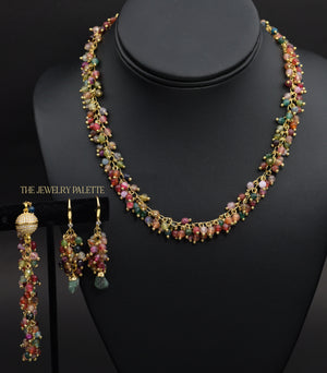 Asna multi gemstone cluster necklace - The Jewelry Palette