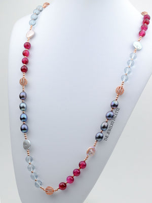 Layla grey pearl, topaz and agate gemstone necklace with rose gold accents - The Jewelry Palette