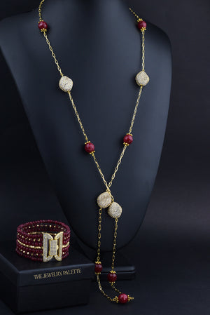 Roxanne luxe maroon gemstones and gold multitier bracelet