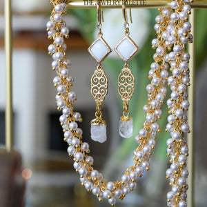 Farah tourmaline, filigree and light pink crystal earrings - The Jewelry Palette