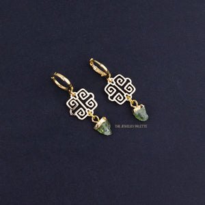 Amal gold filigree with gold edged gemstone drop earrings