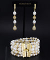 Pinar white freshwater pearl and zircon long earrings