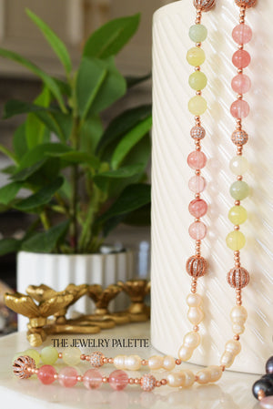 Layla pink pearl, green and pink gemstone necklace with rose gold accents - The Jewelry Palette