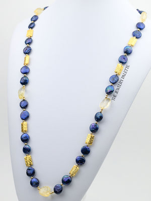 Aria blue coin pearls and citrine necklace - The Jewelry Palette